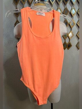 NWT Zenana Outfitters Women's Neon Orange Racerback Bodysuit